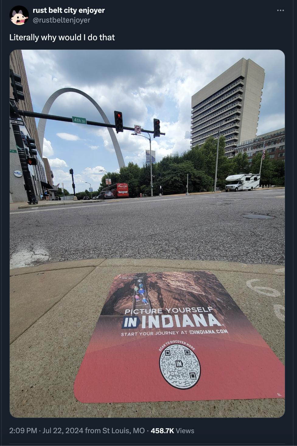 flyer - rust belt city enjoyer Literally why would I do that Picture Yourself In Indiana Start Your Journey At Gama.Com from St Louis, Mo Views